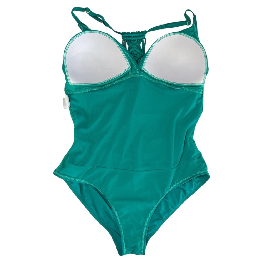 Hilor One Piece Swimsuit Womens Size 16 Teal Ruched Monokini Macrame Back‎ Swim - Picture 9 of 11